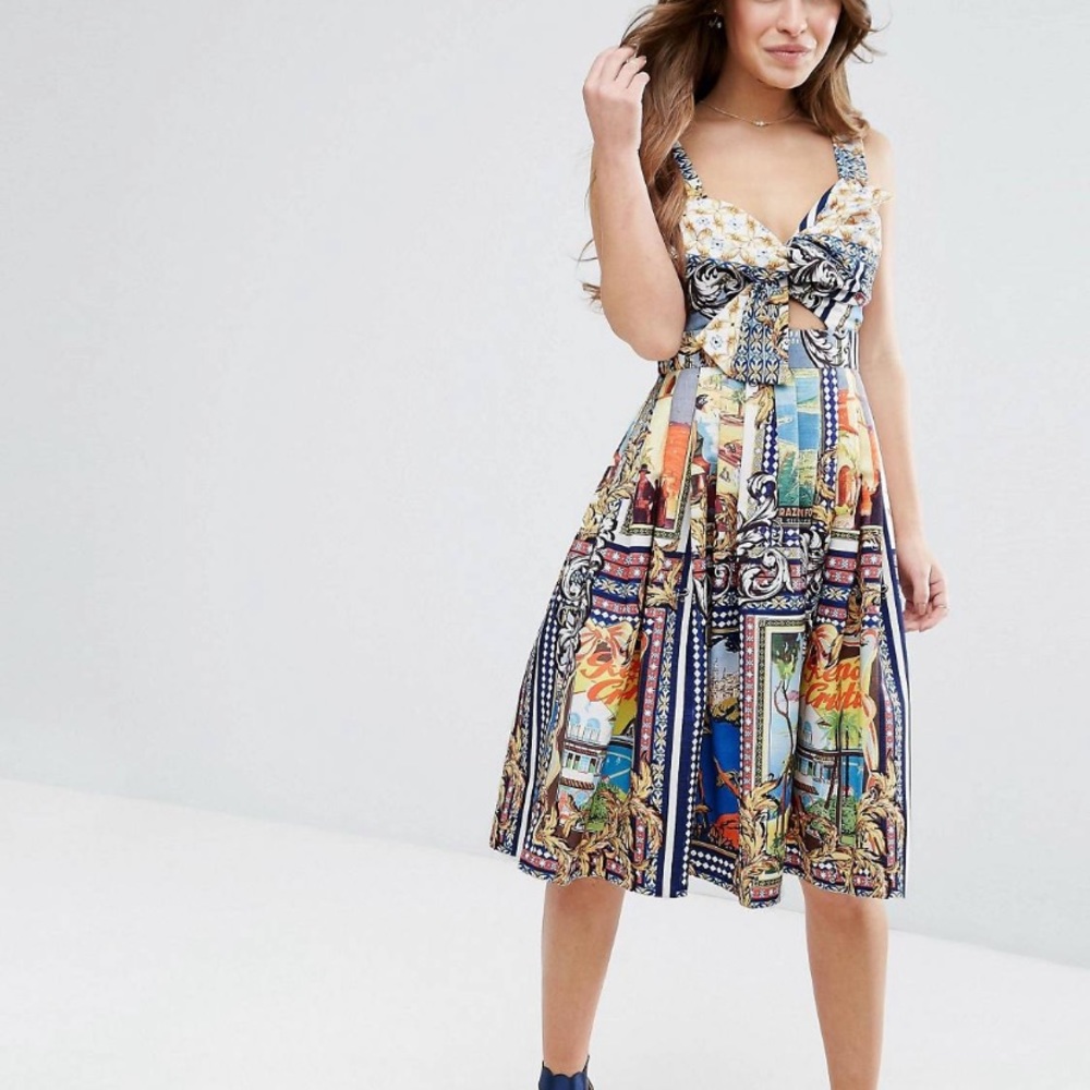 ASOS petite bow detail cutout midi dress BNWT